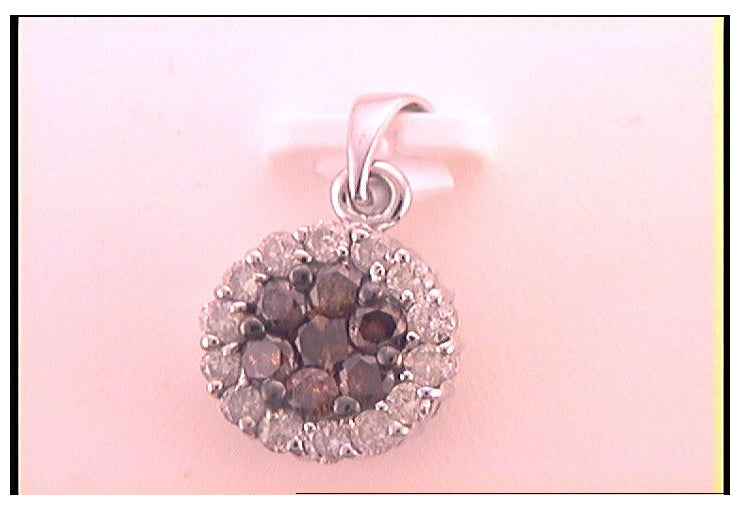 14kt White Gold Womens Brown Diamond Round Flower Cluster Pendant 1.00 Cttw