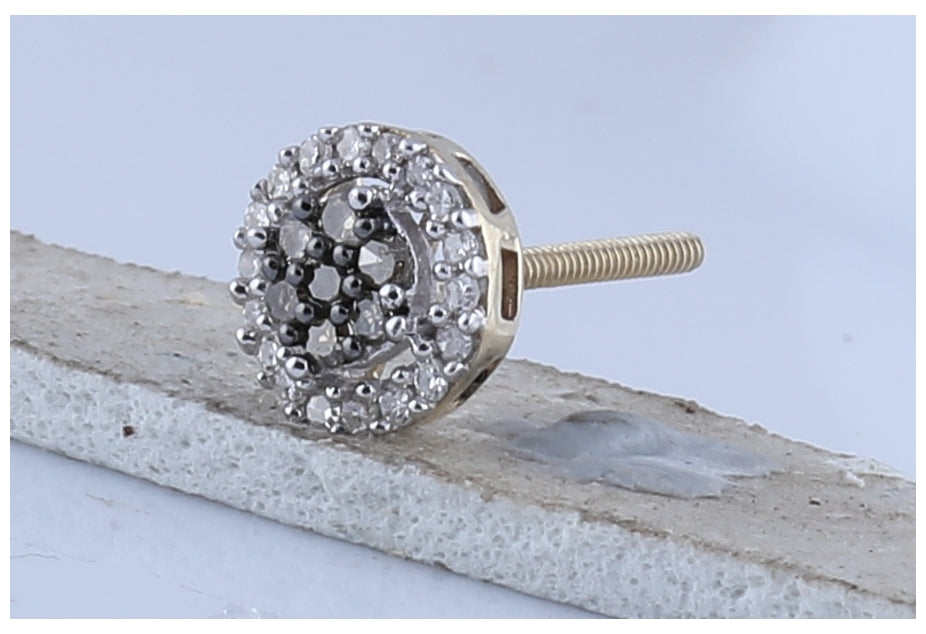 10K White Or Yellow Gold Womens Brown Diamond Flower Cluster Stud Earrings