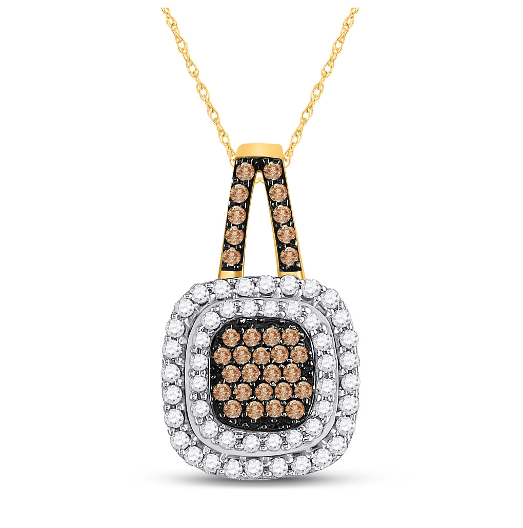 10K White Or Yellow Gold Womens Round Brown Diamond Square Frame Pendant