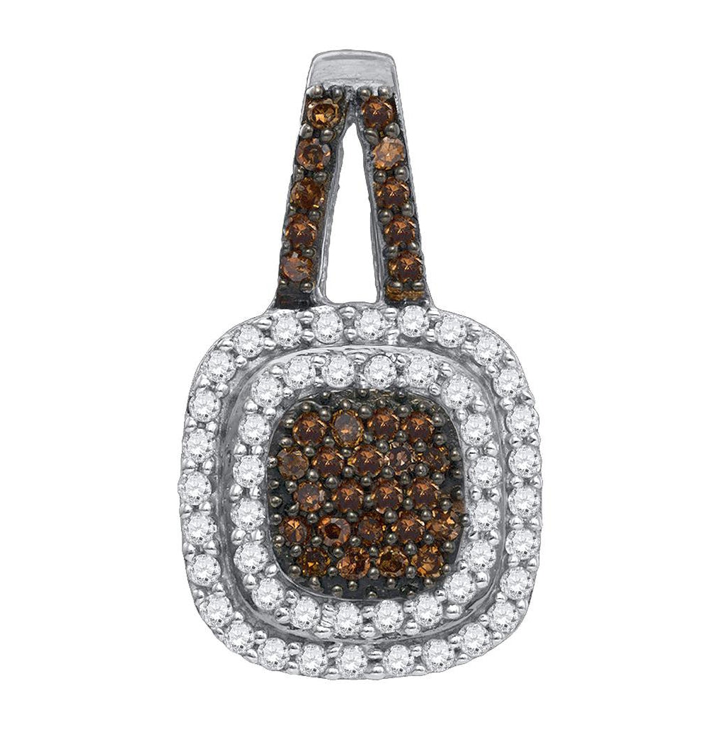 10K White Or Yellow Gold Womens Round Brown Diamond Square Frame Pendant