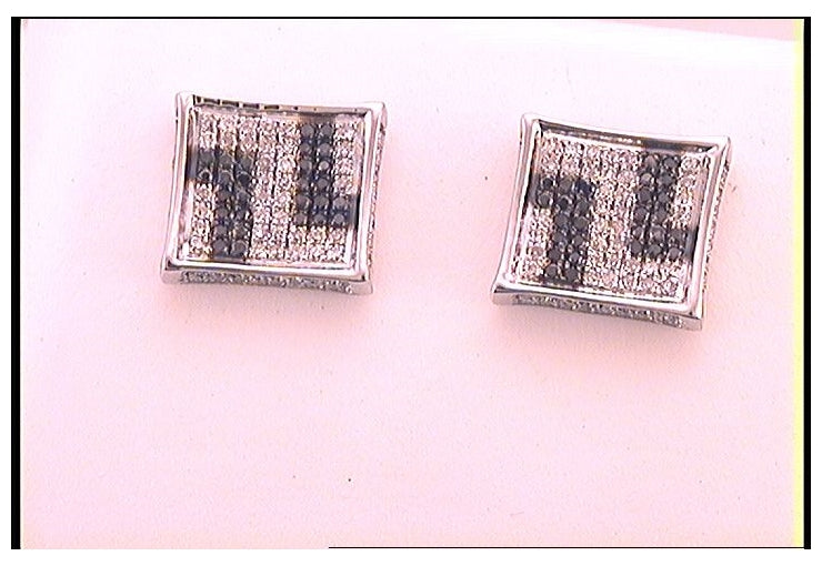 10kt White Gold 1/3ct Diamond Micro-pave Mens Earrings