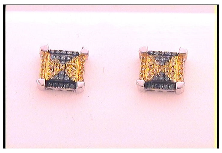 10kt White Gold 1/6ct Diamond Blue Micro-pave Mens Earrings