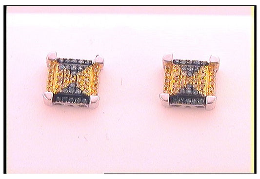 10kt White Gold 1/6ct Diamond Blue Micro-pave Mens Earrings