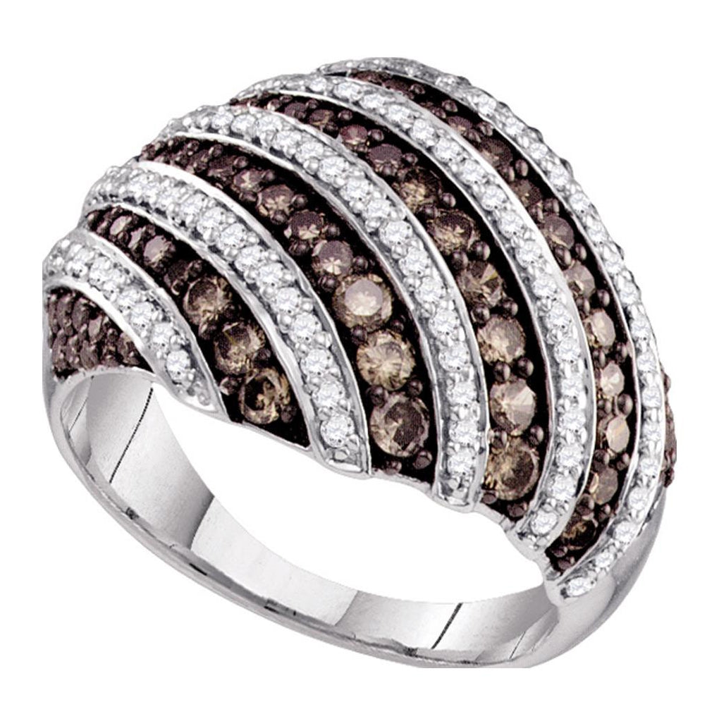 10kt White Gold Womens Round Brown Diamond Stripe Fashion Ring 1-1/3 Cttw