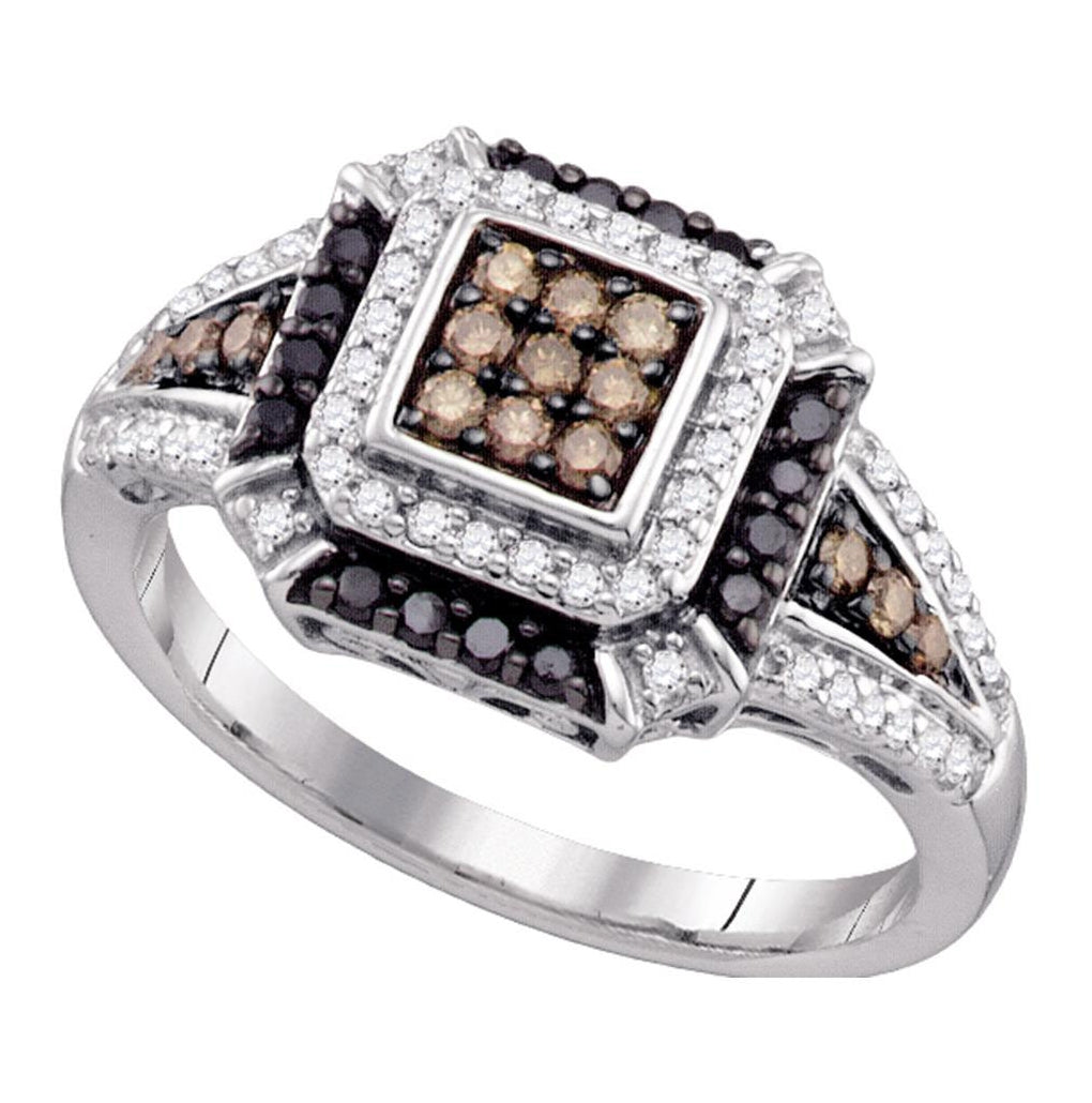 10kt White Gold Womens Round Brown Diamond Cluster Ring 1/2ctw