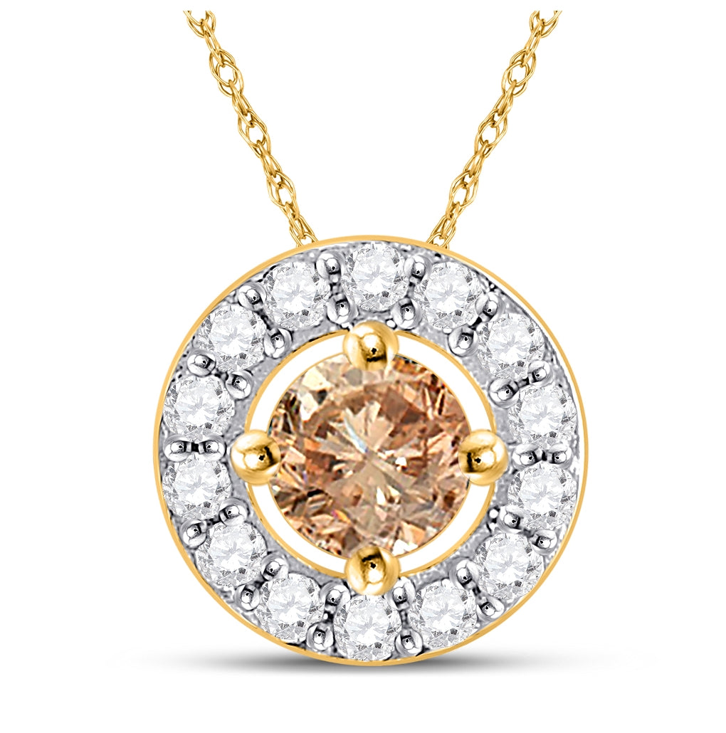 10K Yellow Or White Gold Womens Round Brown Diamond Solitaire Pendant 1/2 Cttw