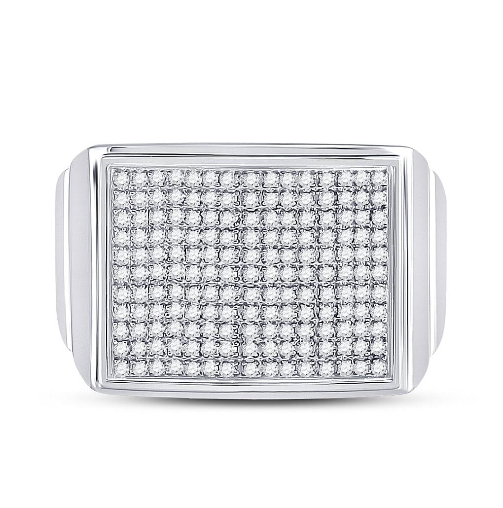 Sterling Silver Mens Round Diamond Rectangle Cluster Ring 1/4ctw, Mens Size: 7-13