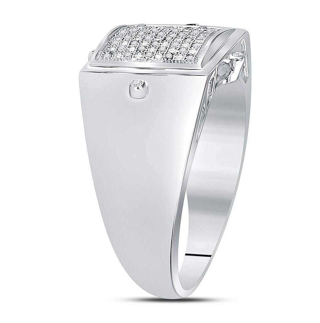 Sterling Silver Mens Round Diamond Square Cluster Ring 1/6 Cttw, Mens Size: 7-13