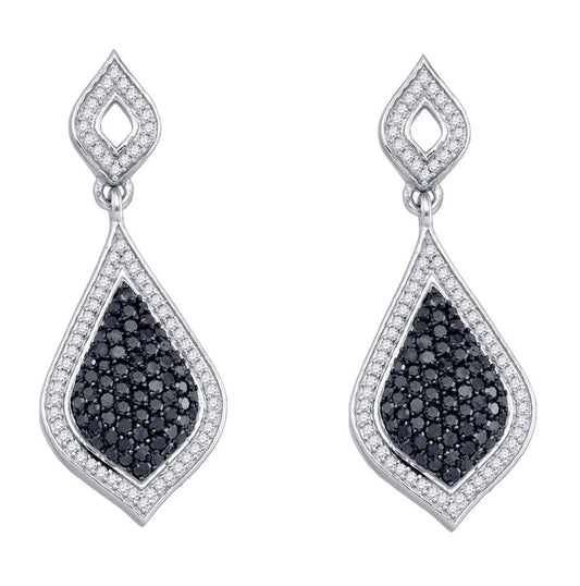 10kt White Gold Womens Round Black Color Enhanced Diamond Dangle Earrings 2.00 Cttw