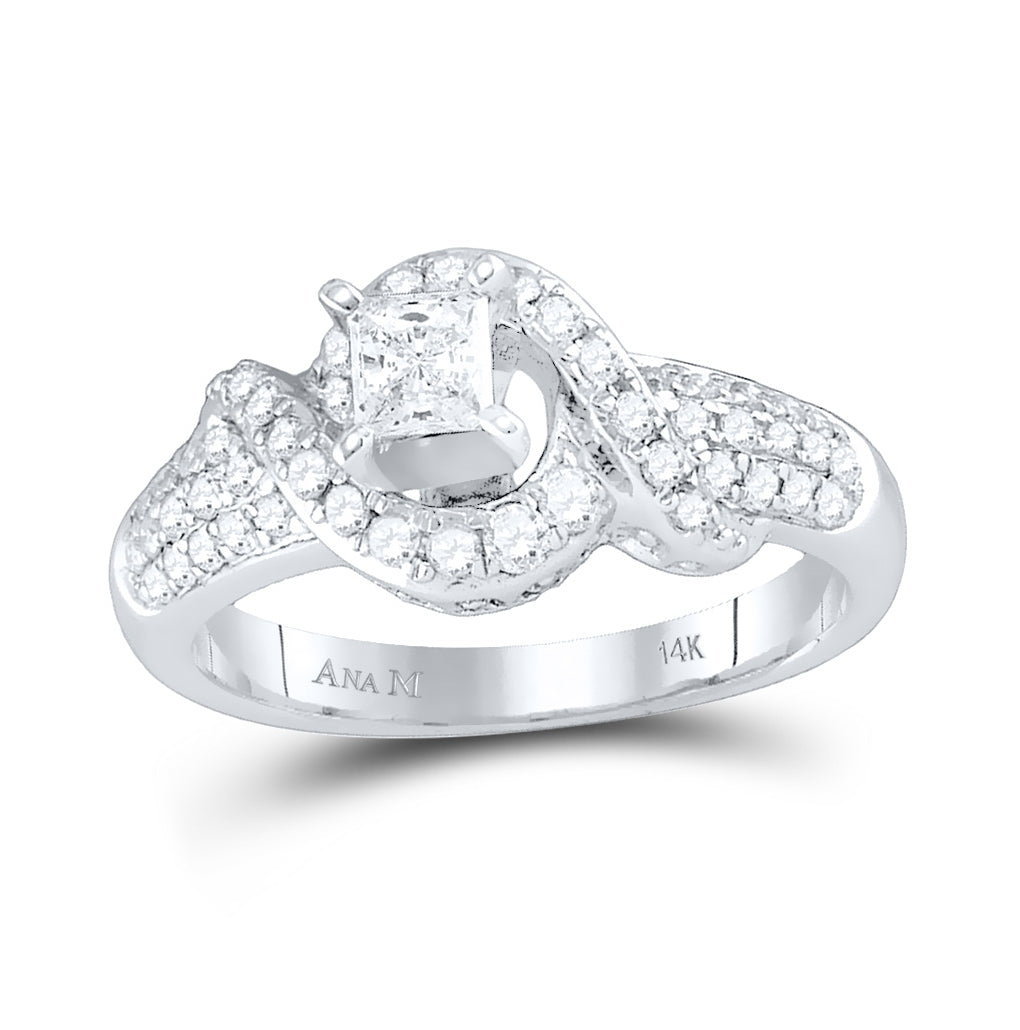 14kt White Gold Womens Princess Diamond Solitaire Swirl Bridal Wedding Engagement Ring 7/8 Cttw