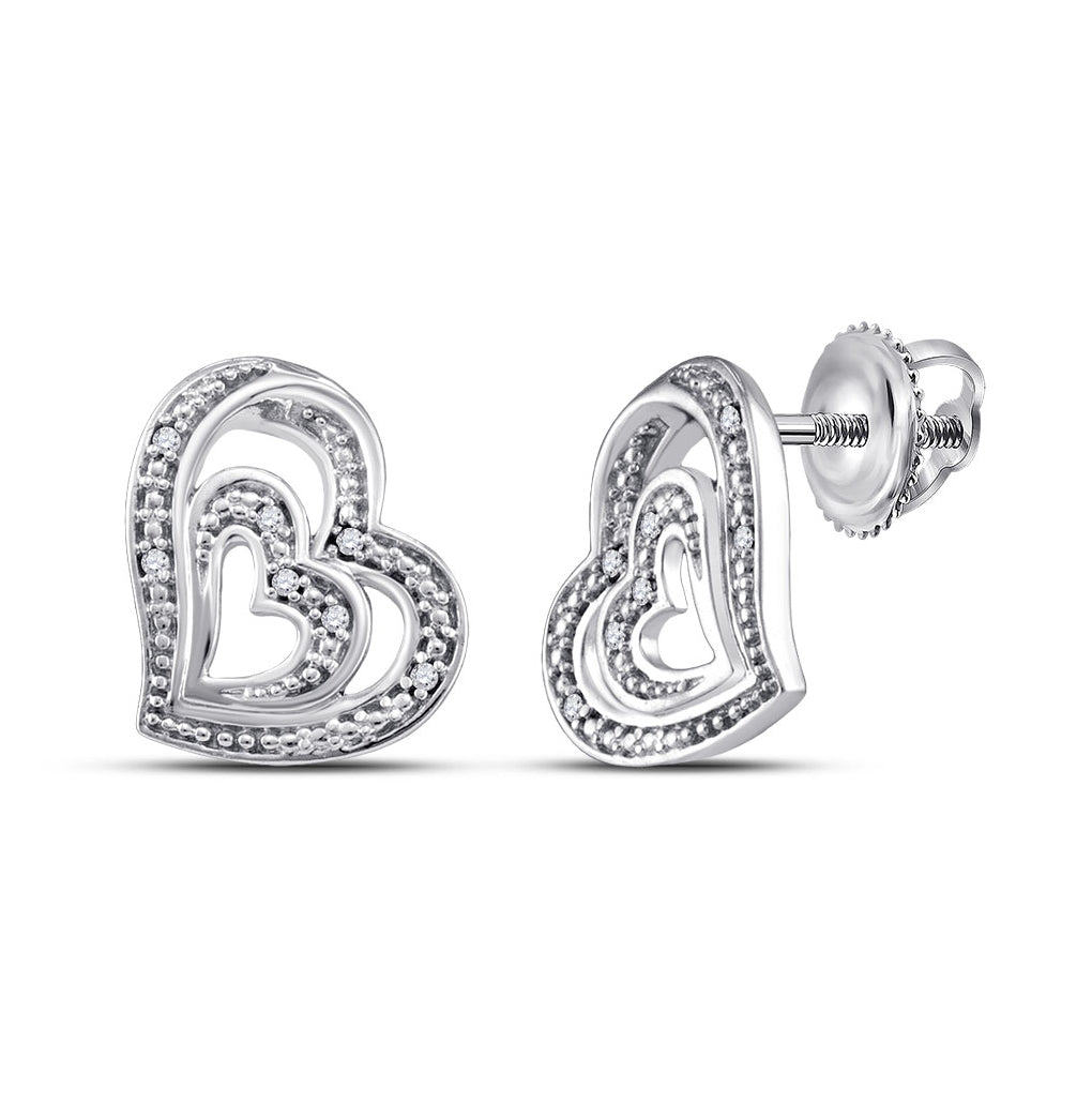 Sterling Silver Womens Round Diamond Heart Earrings 1/20ctw, Length: 0.52 Inch Width: 0.48 Inch