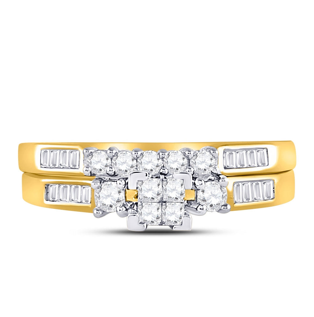 10kt Yellow Gold Womens Princess Diamond Bridal Wedding Engagement Ring Band Set 1/2 Cttw - Size 6