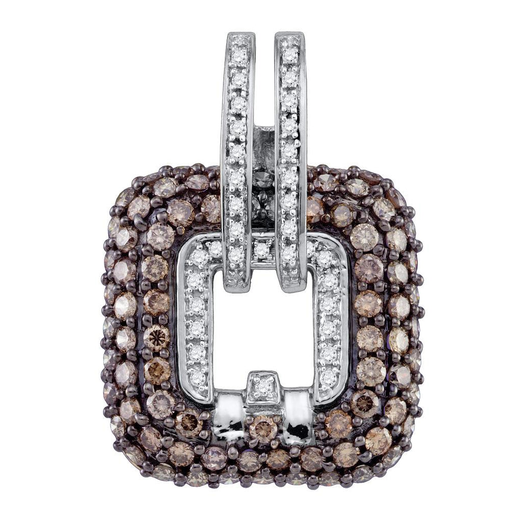 10kt White Gold Womens Round Brown Diamond Square Pendant 2-1/4 Cttw