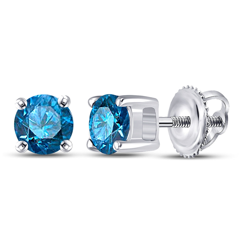 10K White Gold Womens Round Blue Color Enhanced Diamond Solitaire Earrings 1/2 Cttw, Length: 0.2 In, Width: 0.2 In