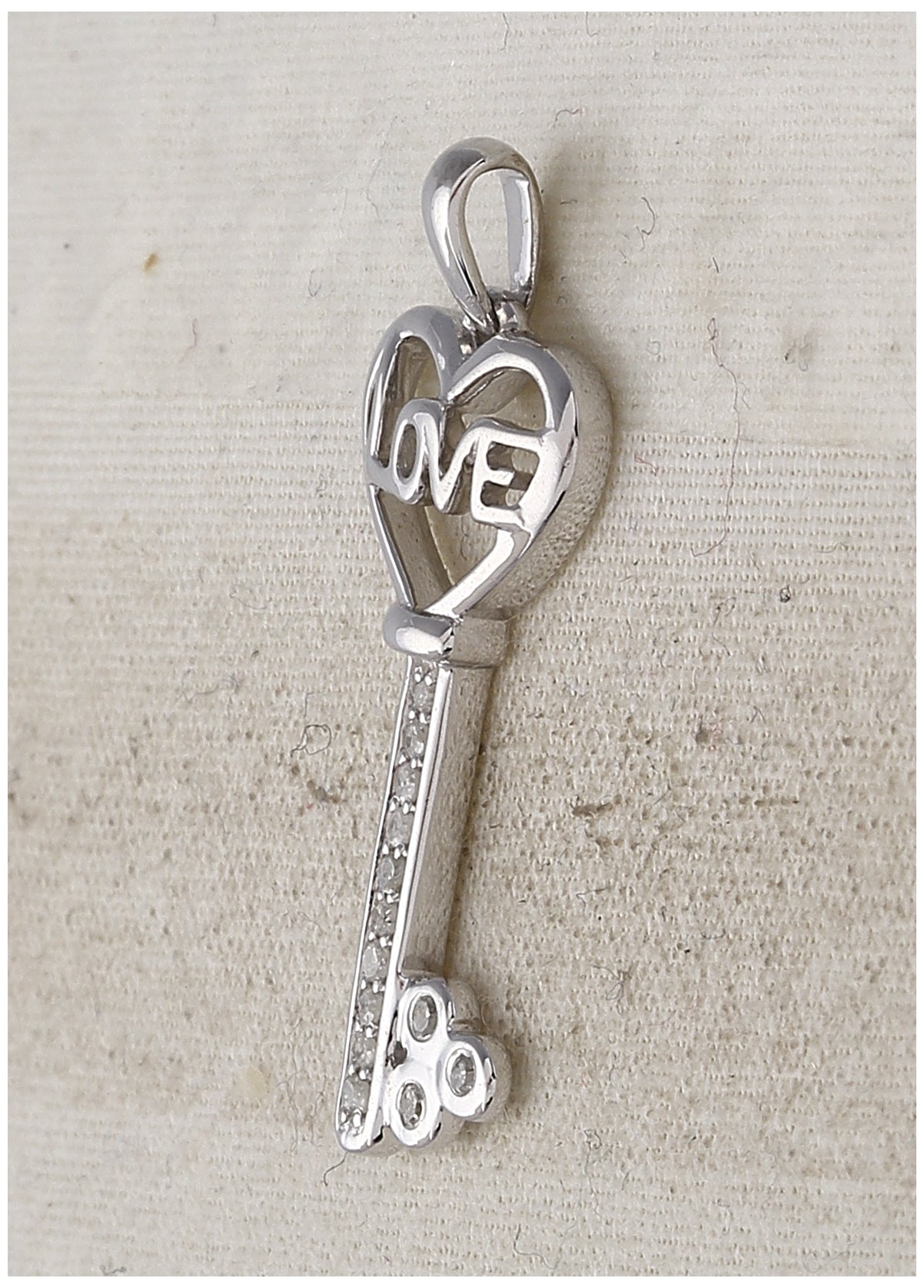 Sterling Silver Womens Round Diamond Love Key Pendant 1/10ctw