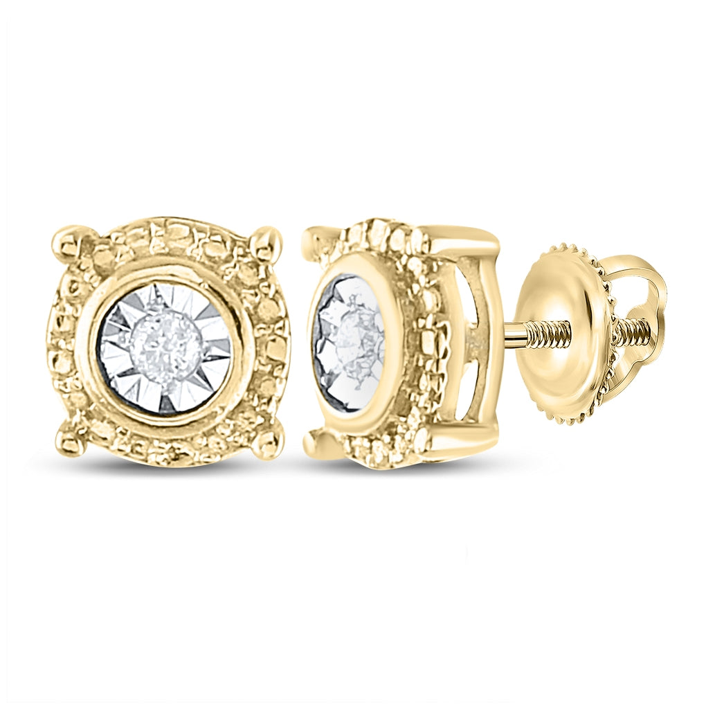 Yellow-tone Sterling Silver Womens Round Diamond Stud Earrings 1/20 Cttw, Length: 0.25 In, Width: 0.26 In