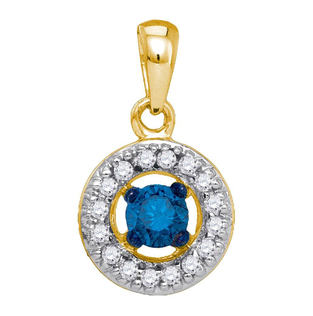 10kt Yellow Gold Womens Round Blue Color Enhanced Diamond Circle Solitaire Pendant 1/4 Cttw