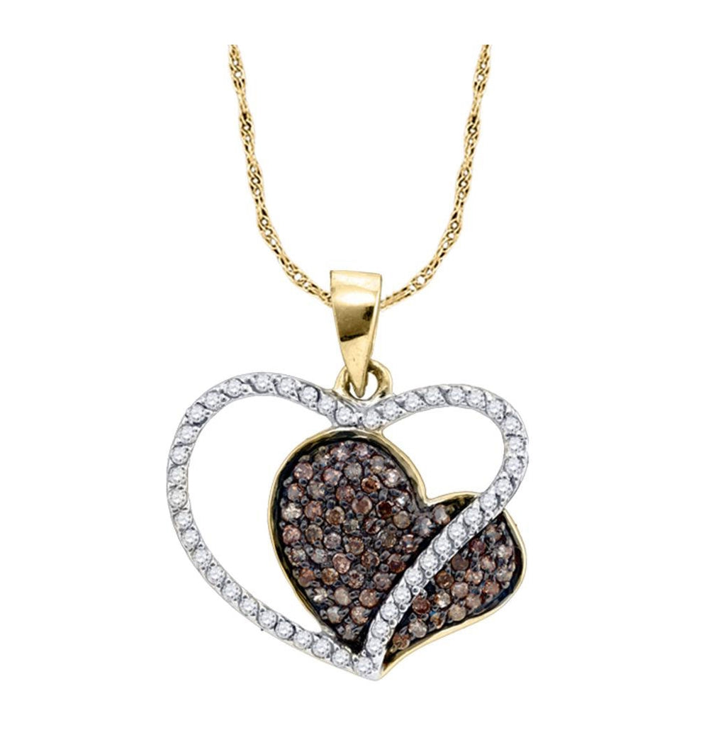 10kt Yellow Gold Womens Round Brown Diamond Heart Pendant 3/8 Cttw