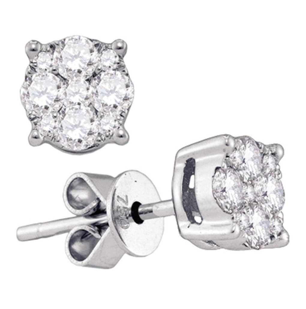 18kt White Gold 18kt White Gold Womens Round Diamond Cluster Stud Earrings 1-3/8 Cttw