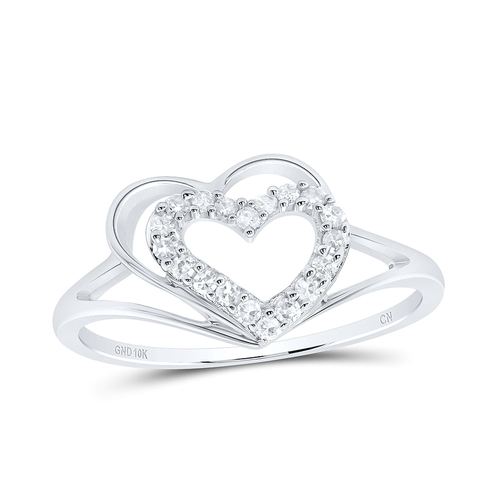 10K White Gold Womens Round Diamond Heart Ring 1/8 Cttw, Womens Size: 5-10