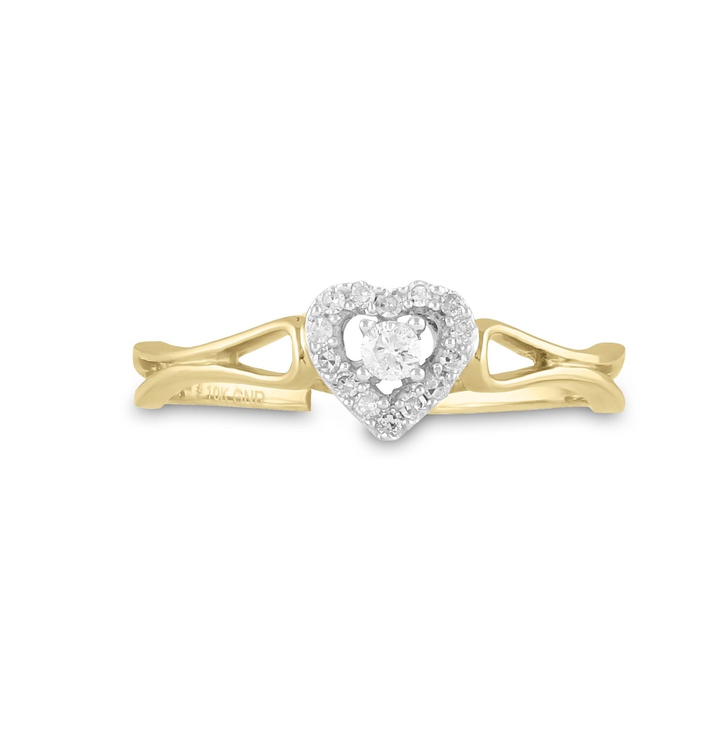 10K Yellow Gold Womens Round Diamond Heart Promise Ring 1/8 Cttw, Womens Size: 5-10