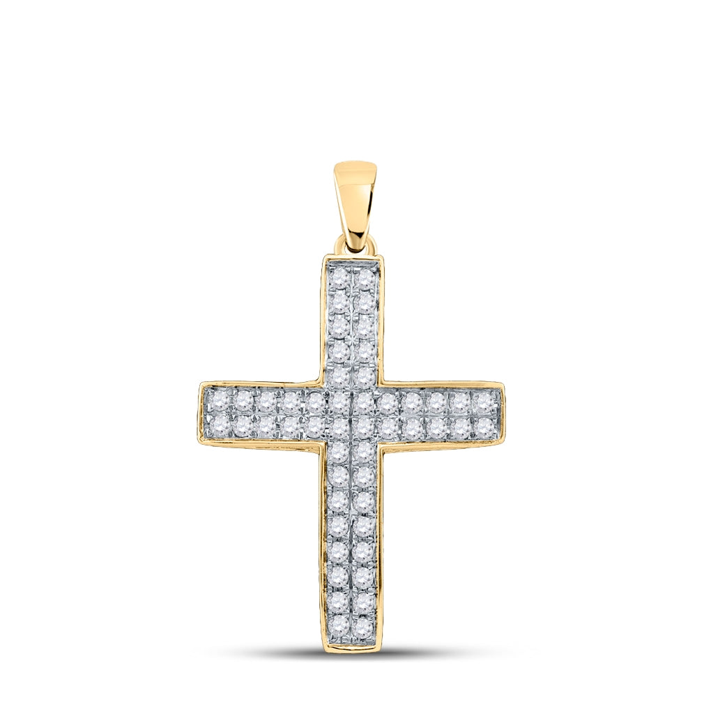 10K Yellow Gold Womens Round Diamond Cross Pendant 1/2ctw