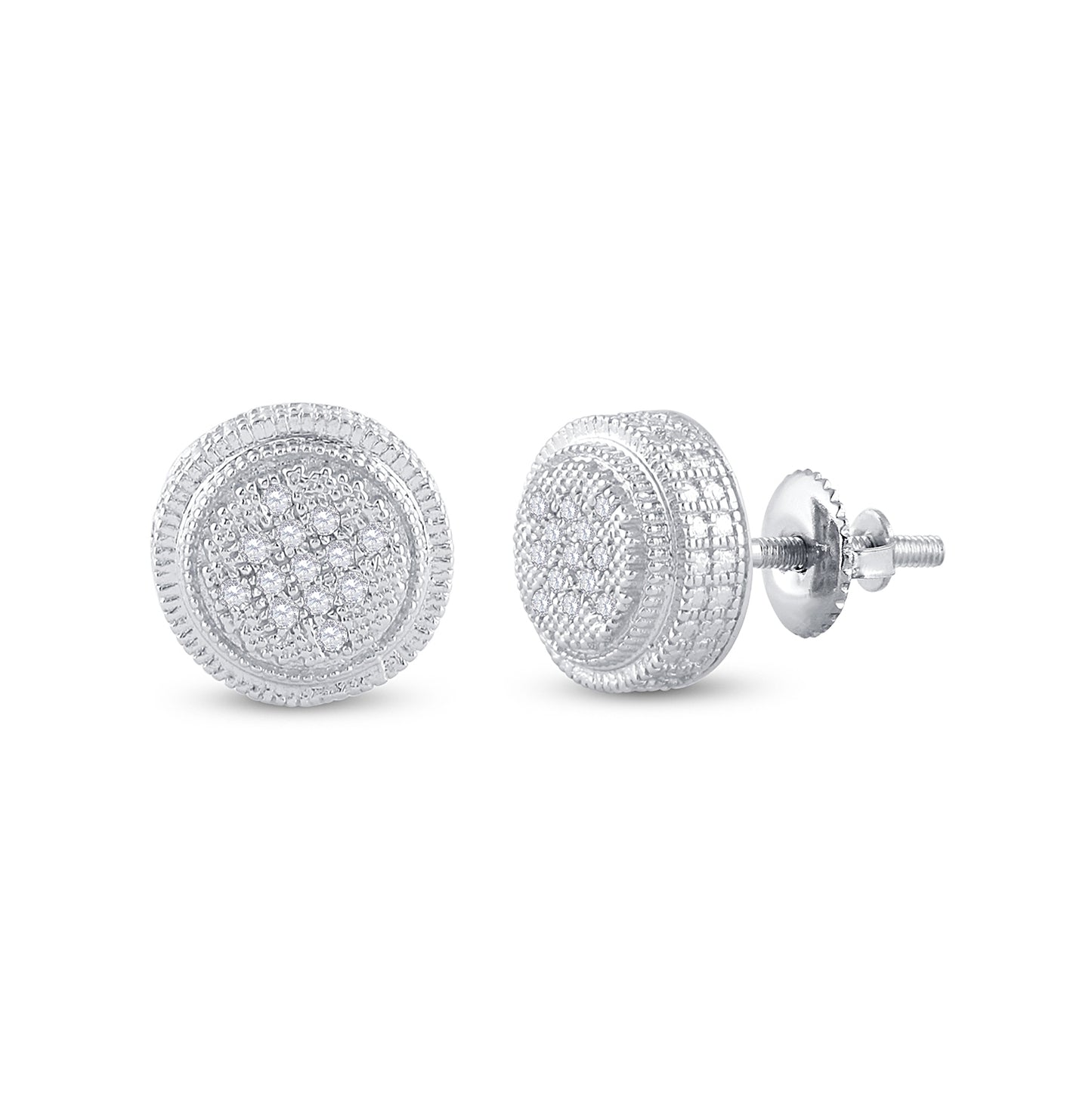 Sterling Silver Round Diamond 3D Circle Disk Earrings 1/20 Cttw