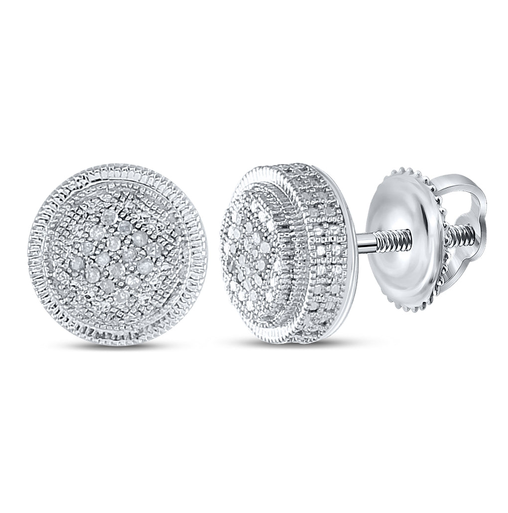 Sterling Silver Round Diamond Disk Circle Earrings 1/10ctw