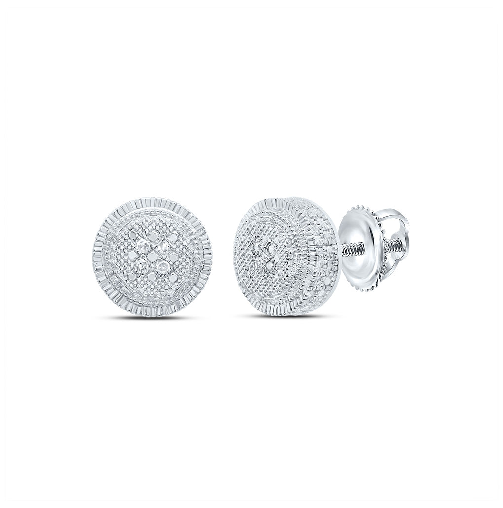 Sterling Silver Round Diamond Disk Circle Earrings .02ctw