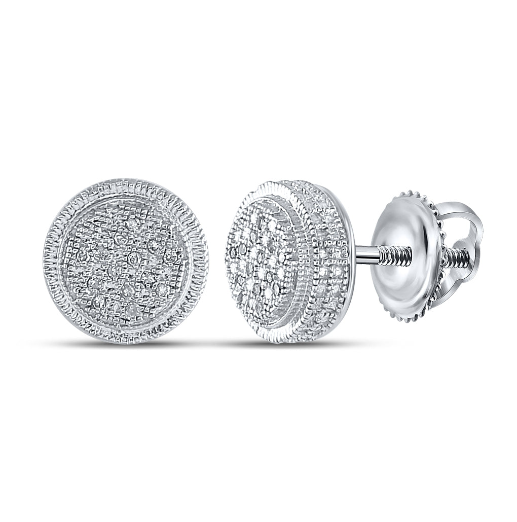 Sterling Silver Round Diamond Disk Circle Earring 1/10ctw