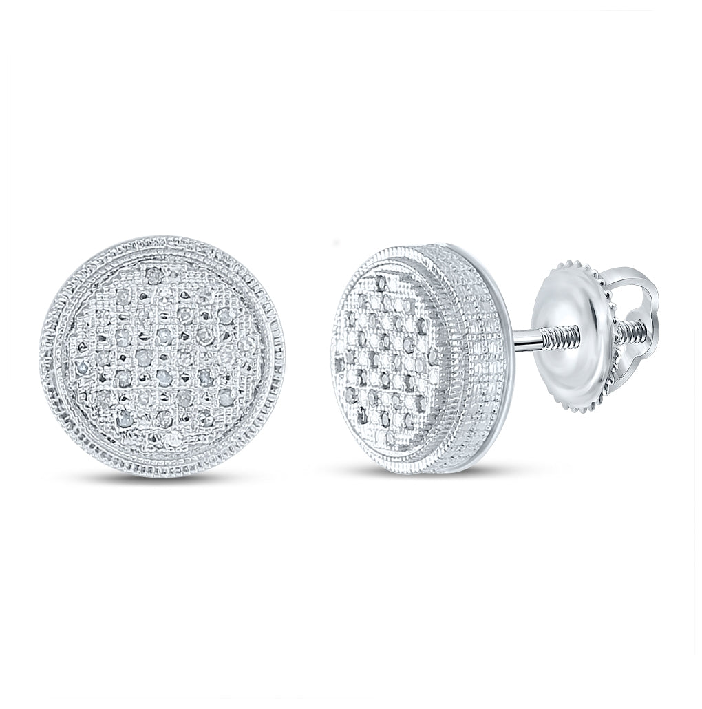 Sterling Silver Round Diamond Disk Circle Earrings 1/6ctw