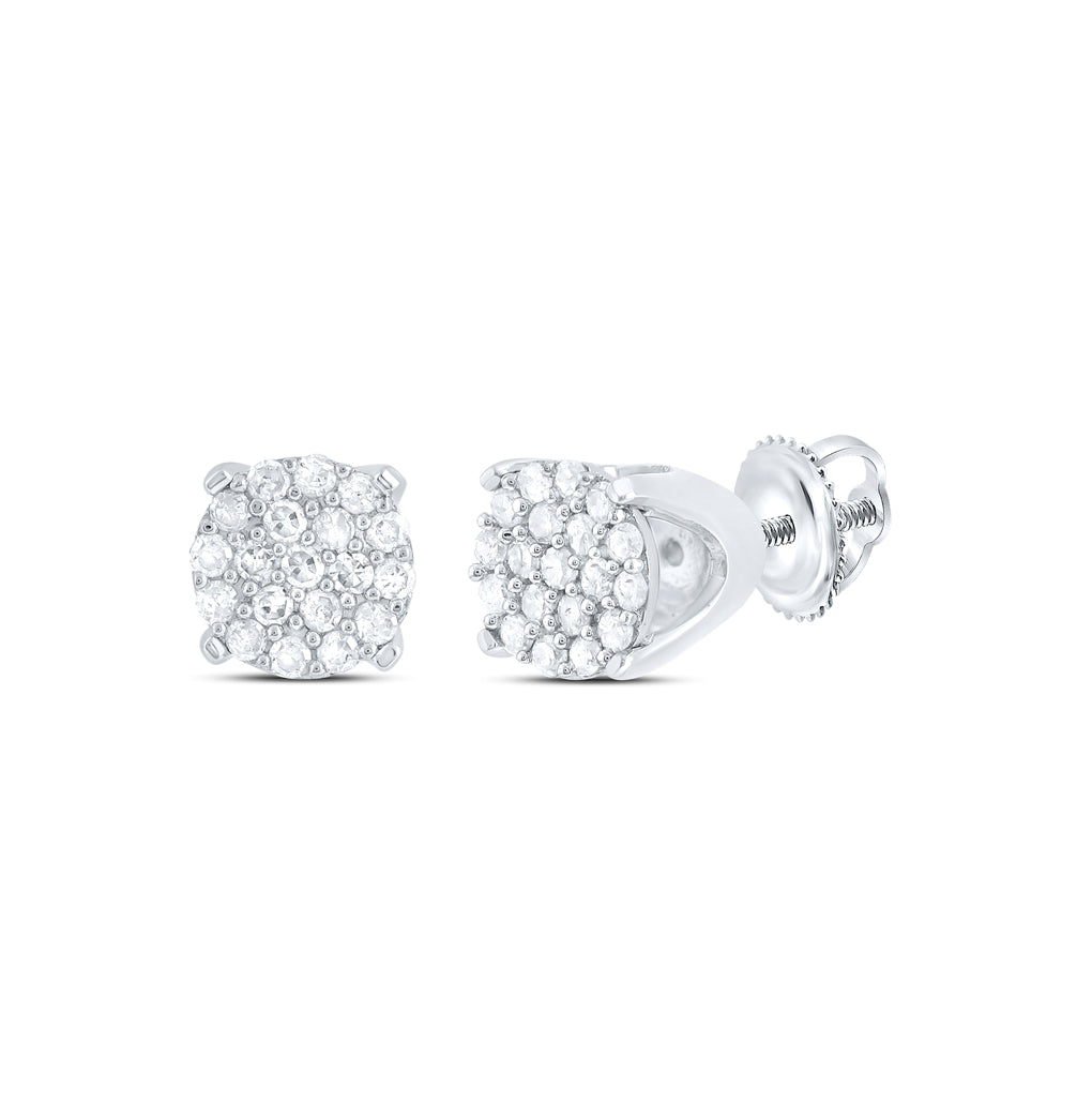 10K White Gold Womens Round Diamond Cluster Earrings 1/8 Cttw, Length: 0.19 In, Width: 0.19 In