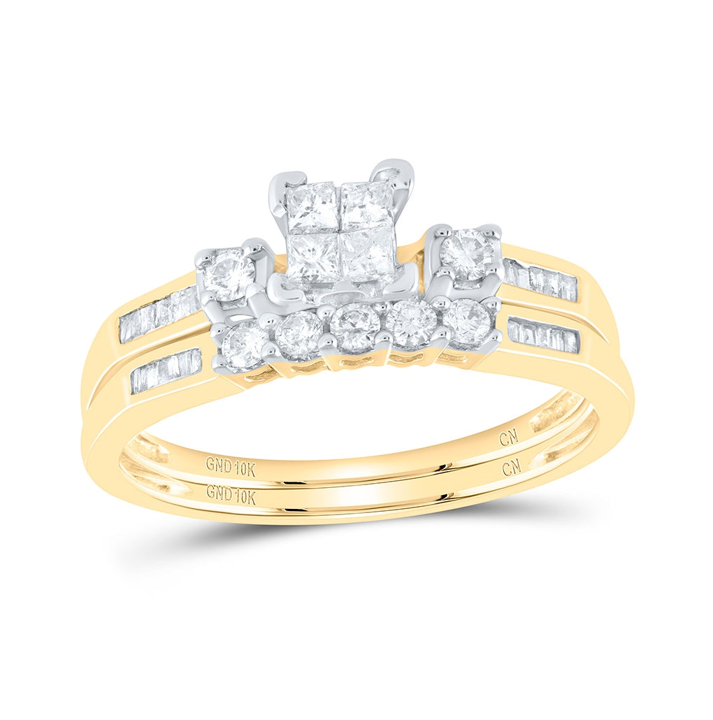 10K Yellow Gold Princess Diamond Bridal Wedding Ring Band Set 3/8 Cttw, Womens Size: 5-10