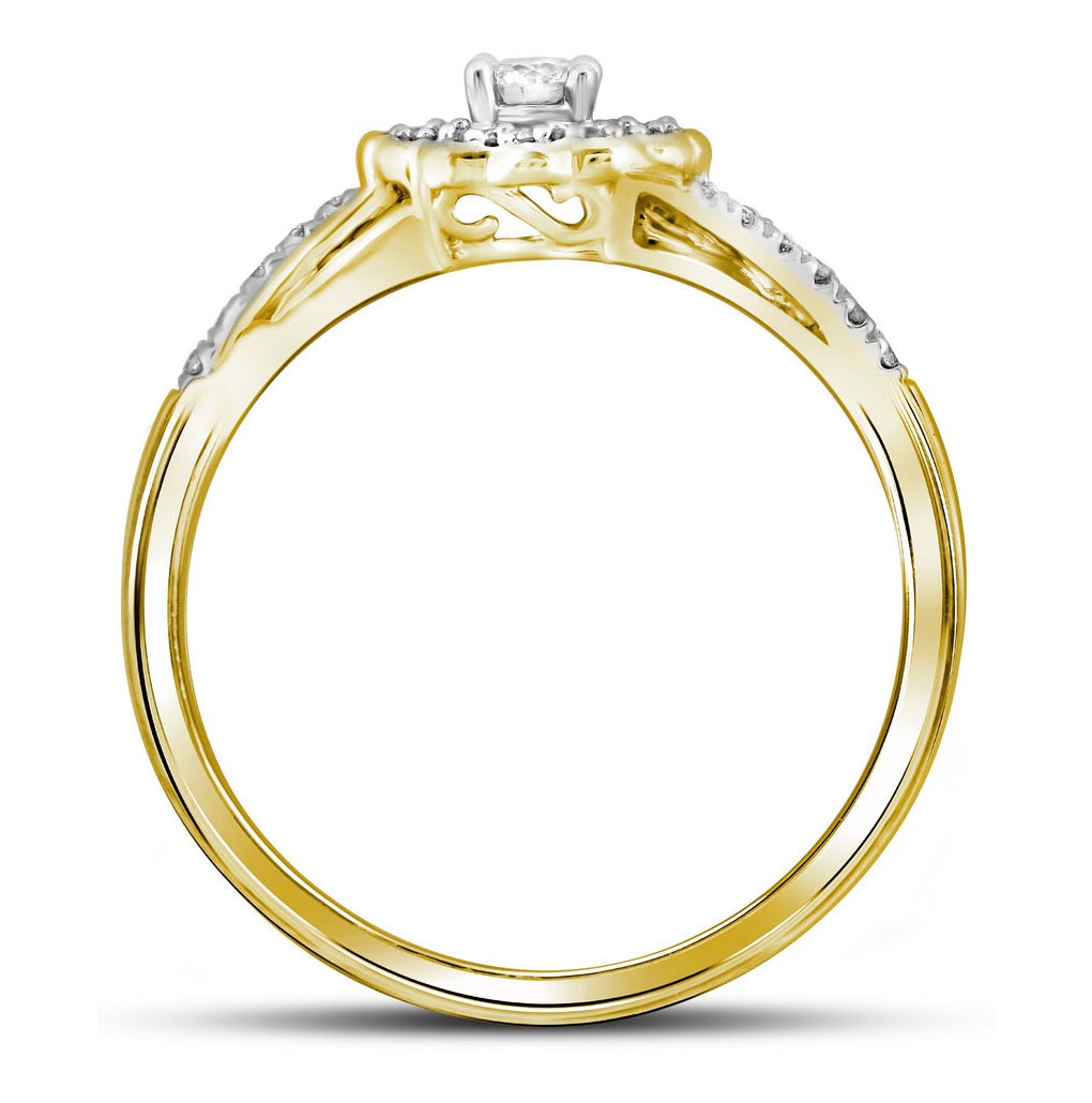 10kt Yellow Gold Womens Round Diamond Flower Floral Bridal Wedding Engagement Ring Band Set 1/4 Cttw