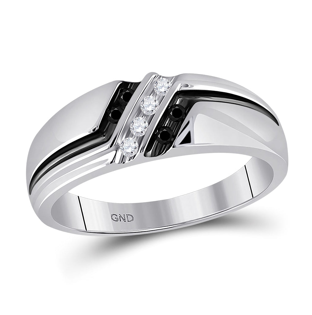10K White Gold Mens Round Black Color Enhanced Diamond Band Ring 1/5 Cttw, Mens Size: 7-13