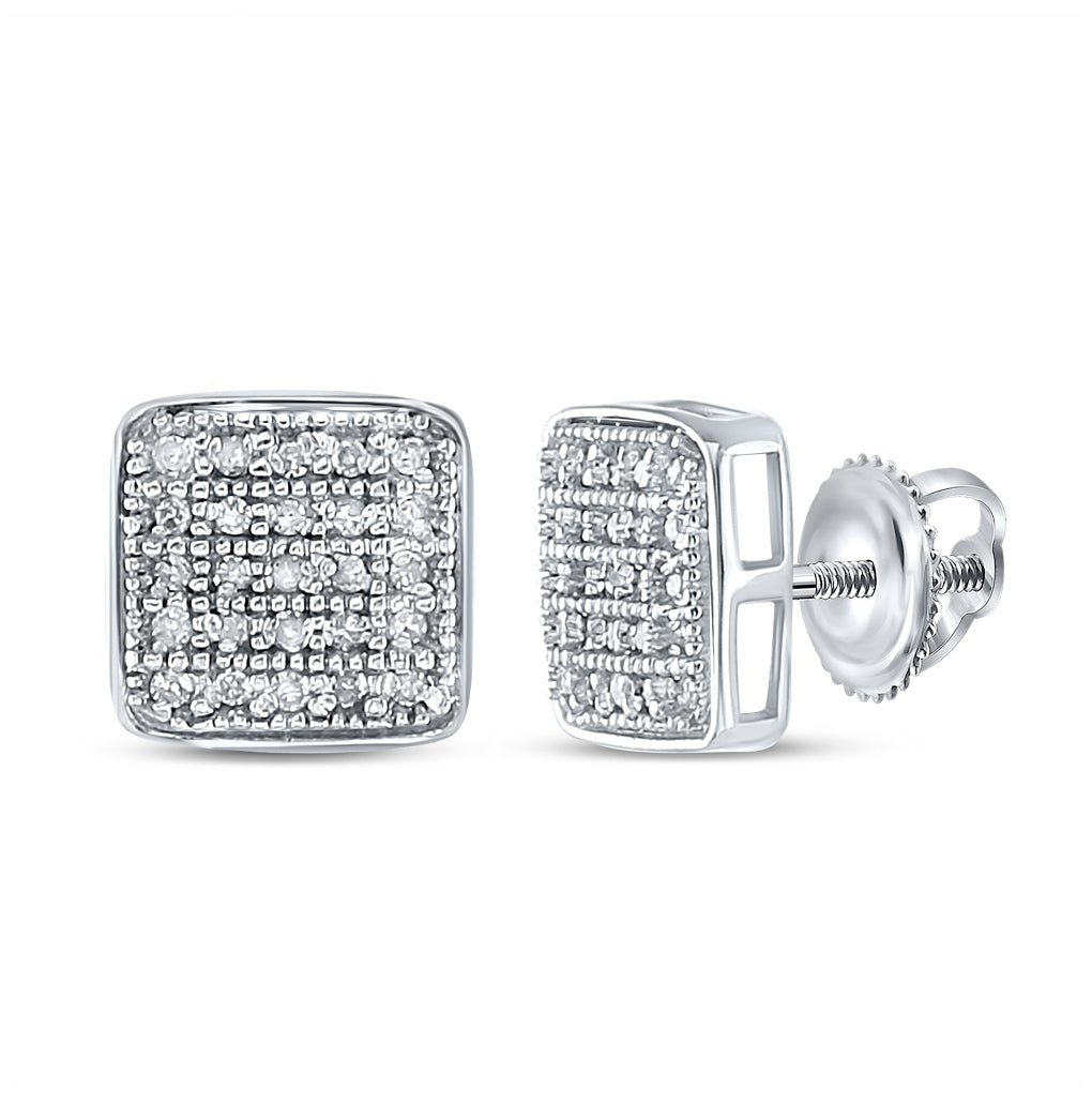 Sterling Silver Women's Round Diamond Square Earrings 1/6ctw