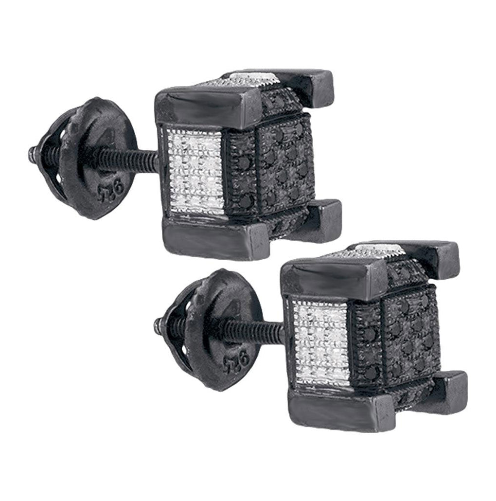 Sterling Silver Round Black Color Enhanced Diamond 3D Cube Square Earrings 1/10ctw