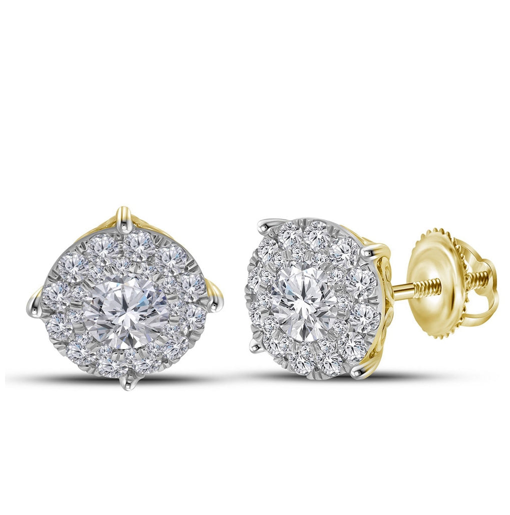 14kt Yellow Gold Womens Round Diamond Cluster Earrings 2.00 Cttw