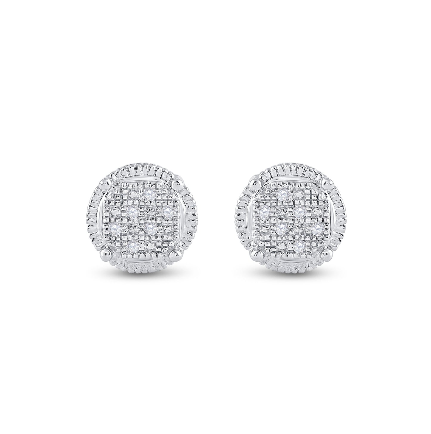 Sterling Silver Round Diamond Cluster Earrings .03 Cttw