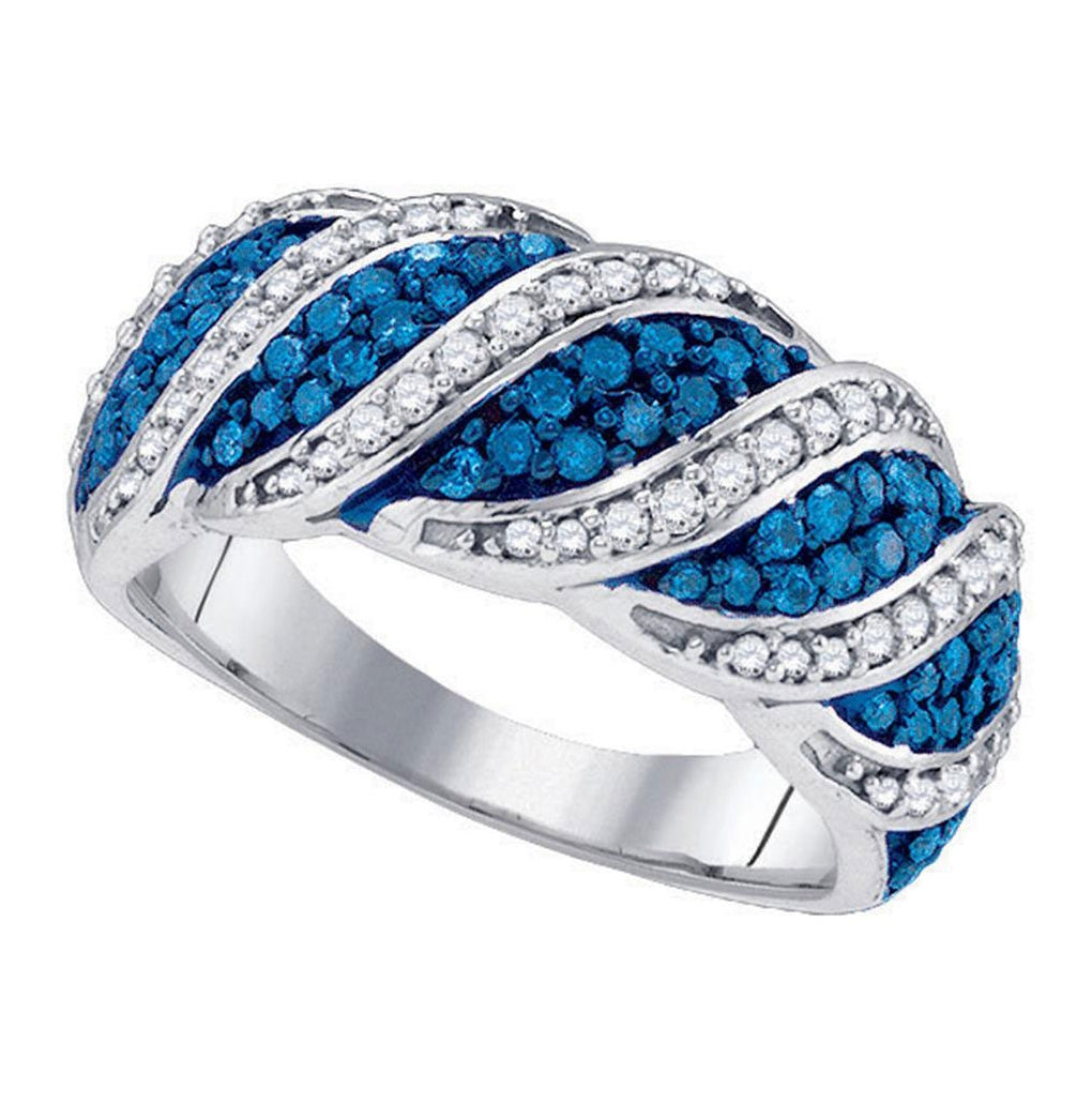 10K White Gold Womens Round Blue Color Enhanced Diamond Cascading Band Ring 3/4 Cttw, Womens Size: 5-10