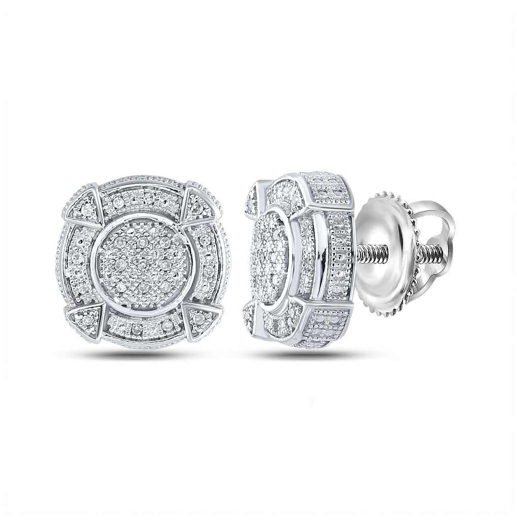 Sterling Silver Round Diamond Disk Circle Earring 1/6ctw