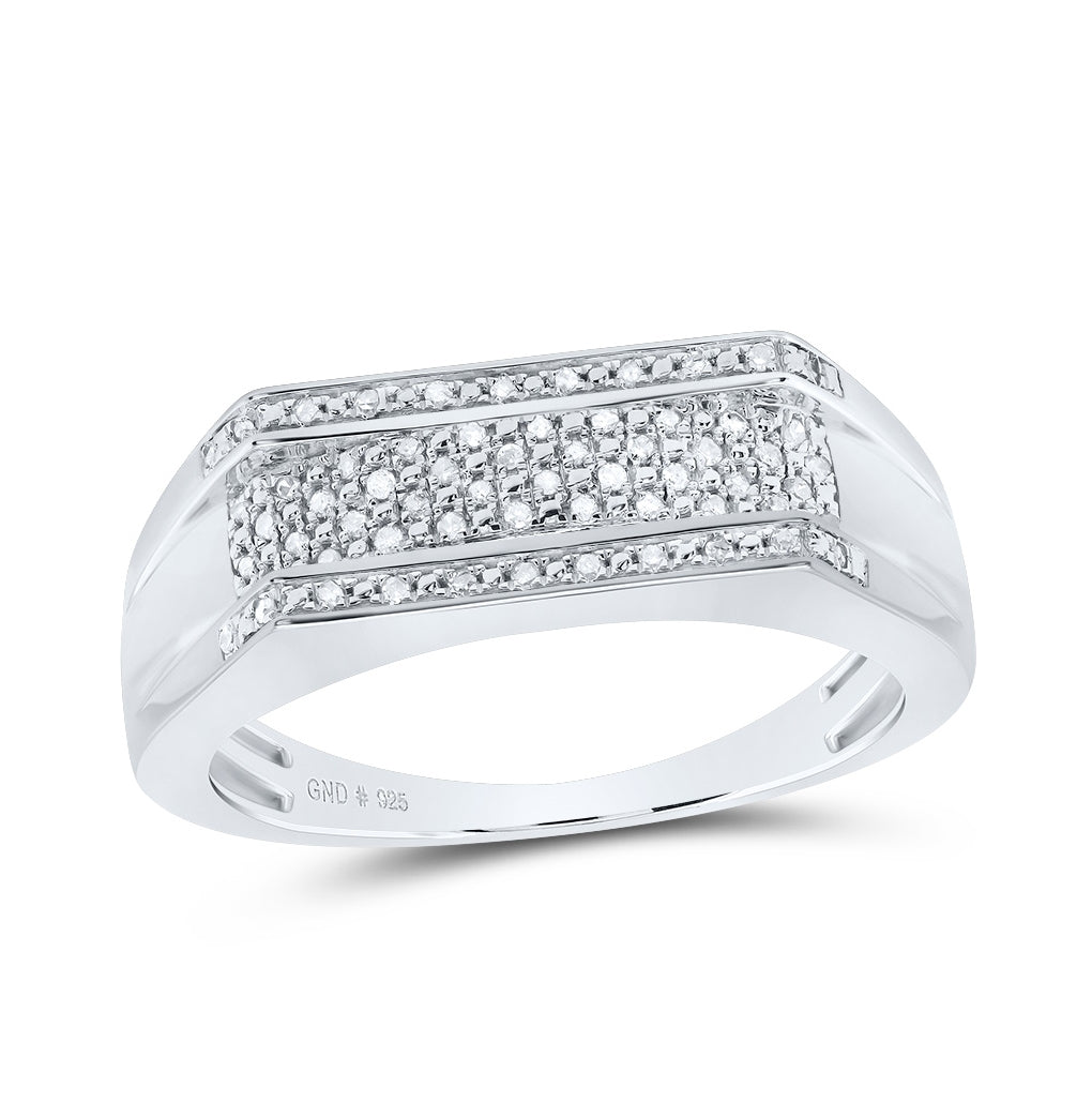 Sterling Silver Mens Round Diamond Flat Band Ring 1/6 Cttw, Mens Size: 7-13