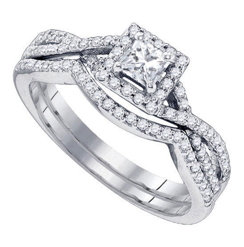 14kt White Gold Womens Princess Diamond Twist Bridal Wedding Engagement Ring Band Set 5/8 Cttw