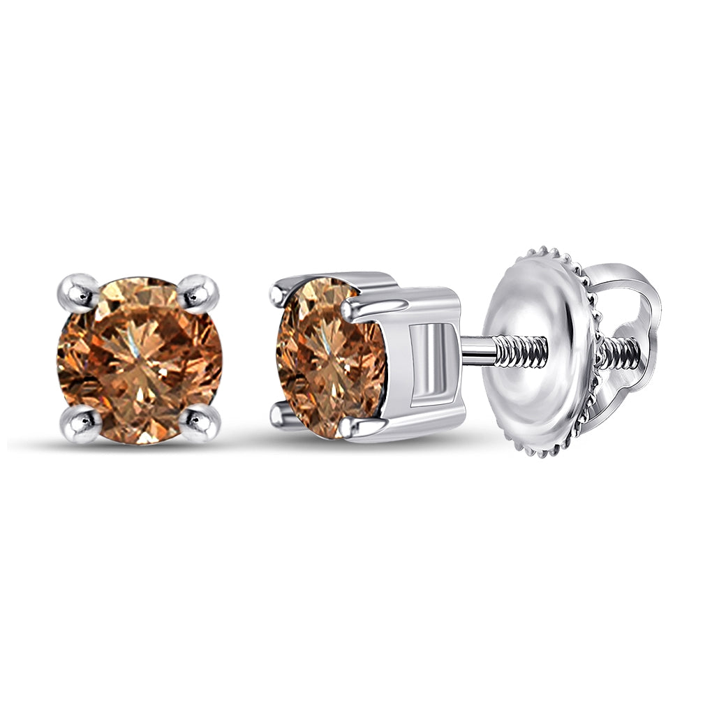 10K White Or Yellow Gold Womens Round Brown Diamond Solitaire Earrings