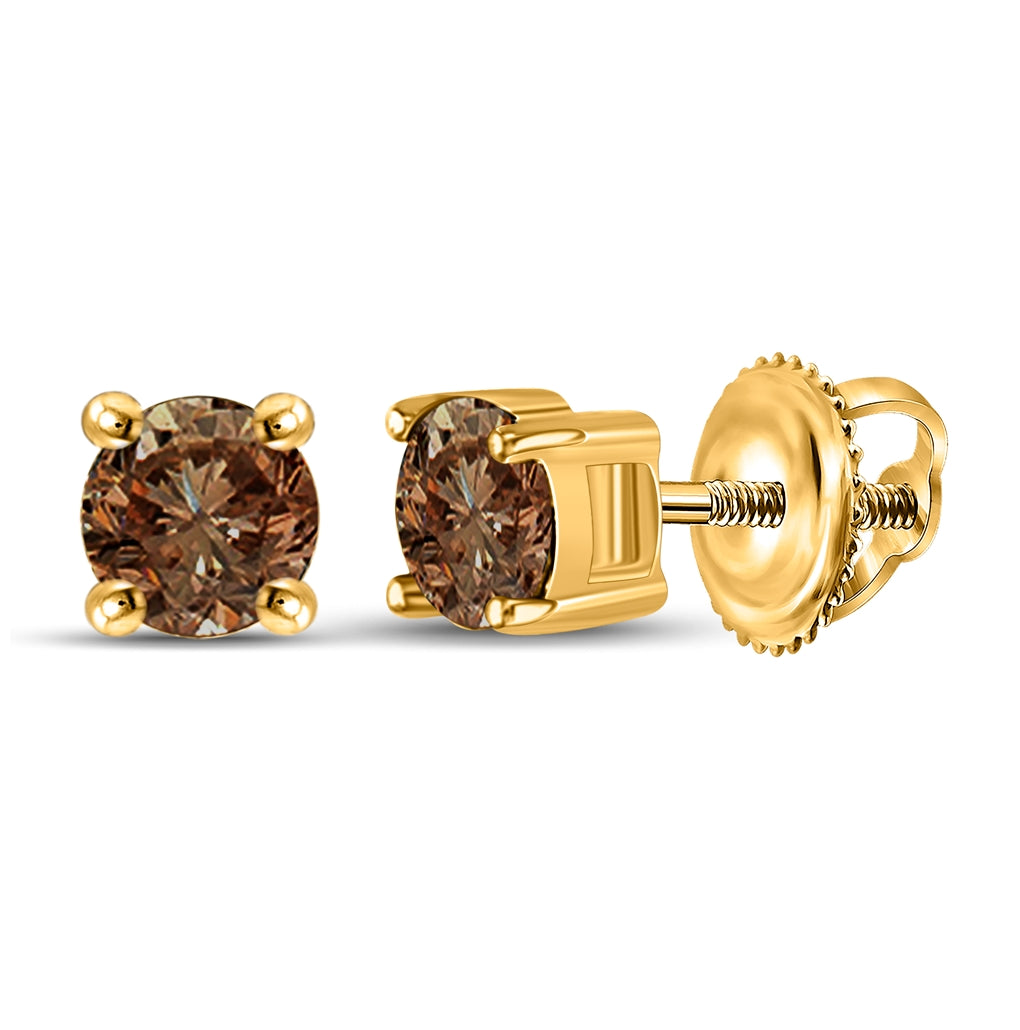 10K White Or Yellow Gold Womens Round Brown Diamond Solitaire Earrings