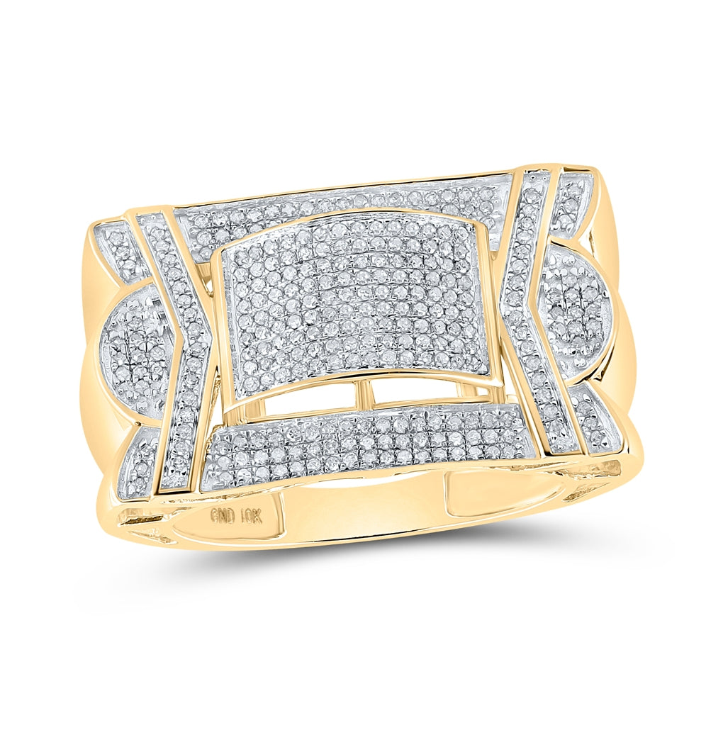 10K Yellow Gold Mens Round Diamond Domed Cluster Ring 5/8 Cttw, Mens Size: 7-13
