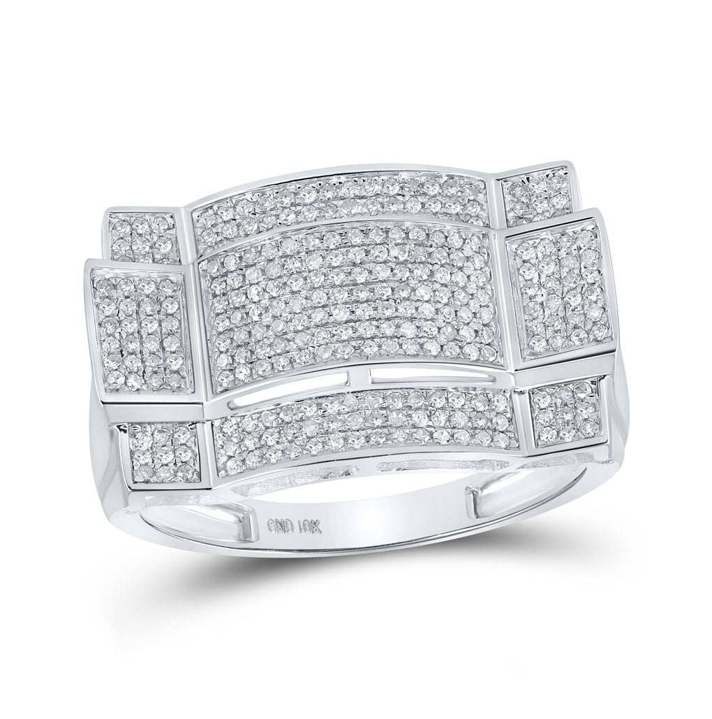 10K White Gold Mens Round Diamond Rectangle Cluster Ring 1/2ctw, Mens Size: 7-13