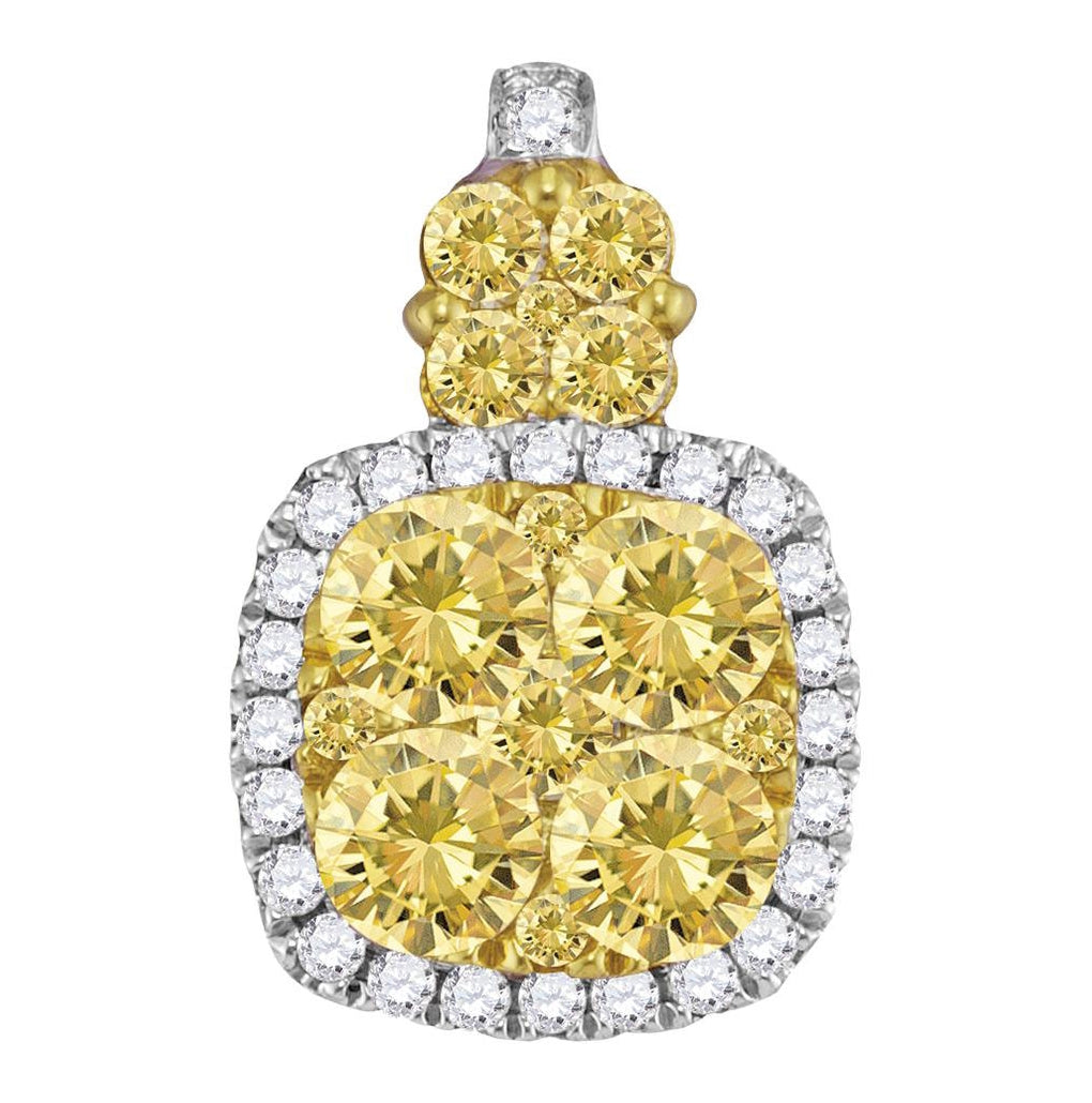 18kt White Gold 18kt White Gold Womens Round Yellow Diamond Square Cluster Pendant 1-1/4 Cttw