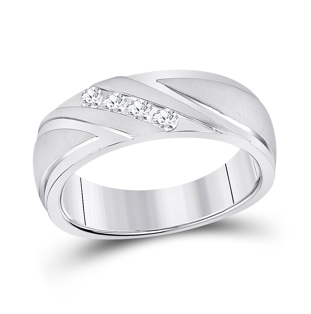 10K White Gold Mens Round Channel-set Diamond Wedding Anniversary Band Ring 1/4 Cttw, Mens Size: 7-13
