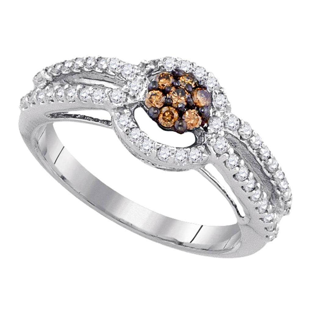 10kt Yellow Or White Gold Womens Round Brown Diamond Cluster Bridal Wedding Engagement Ring 1/2 Cttw